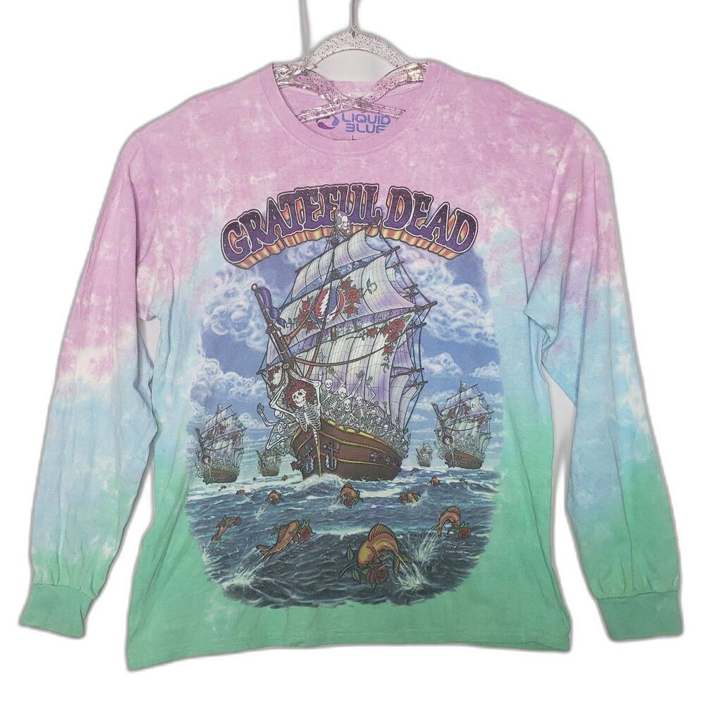 VINTAGE Liquid Blue Grateful Dead Ship of Fools Sleeve T Shirt Mens Size Large